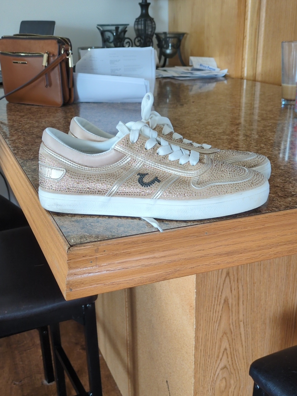 True Religion Women's Metallic Blush and White Low-Top Sneakers